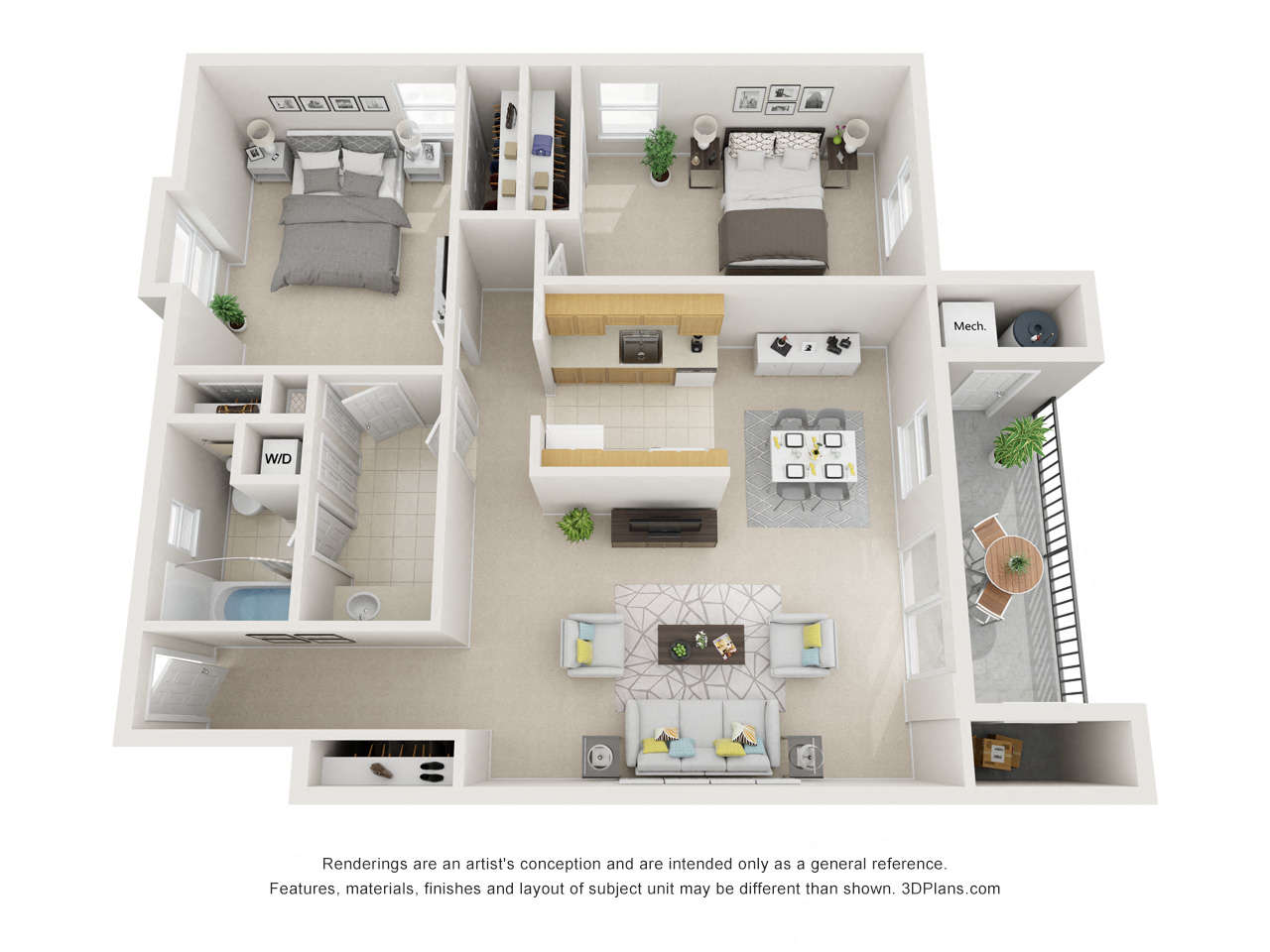 Floor plan for 2 beds, 1 bath, 1079 sqft